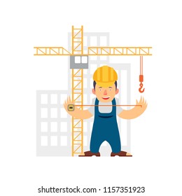 Caucasian builder. Vector cartoon illustration. Vector flat design illustration