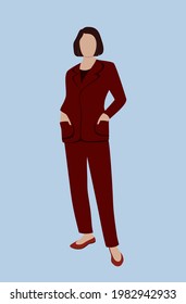 An caucasian business woman doctor in dark red suit. Full-length portrait of professional. Working in a office or freelance. Concept vector illustration in flat style