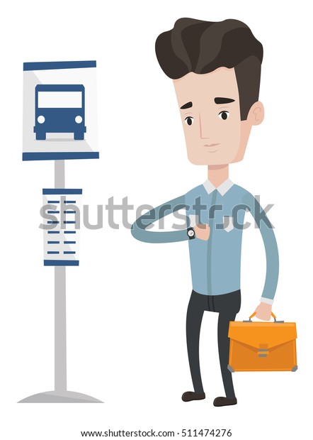 Caucasian Businessman Briefcase Waiting Bus Bus Stock Vector (Royalty ...