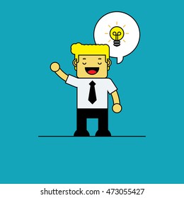 Caucasian businessman get idea, Cartoon character.