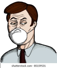 Caucasian businessman with surgical mask over white background