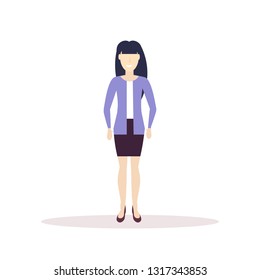 caucasian businesswoman elegant asian girl standing pose female cartoon character full length flat white background