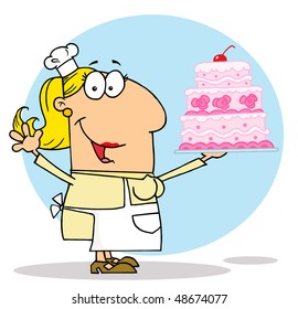 Caucasian Cartoon Cake Maker Woman