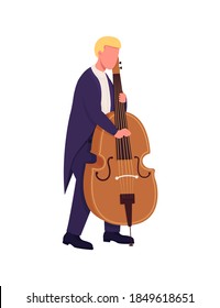 Caucasian cello player flat color vector faceless character. Cellist perform. Man play musical instrument. Classical music isolated cartoon illustration for web graphic design and animation