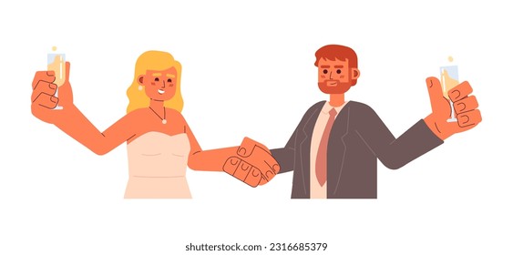 Caucasian couple celebrating marriage anniversary semi flat colorful vector characters. Toasting champagne. Editable half body people on white. Simple cartoon spot illustration for web graphic design