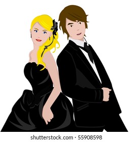 Caucasian Couple Wedding Vector