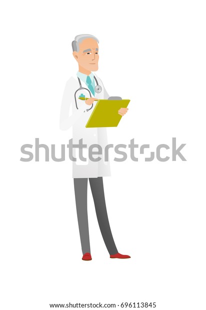 Caucasian Doctor Writing Notes Notepad Senior Stock Vector (royalty 