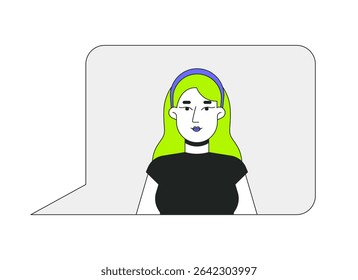 Caucasian female avatar inside chat bubble 2D cartoon character. Internet profile woman. Social media. Online identity communication flat vector person isolated on white. Spot illustration colorful