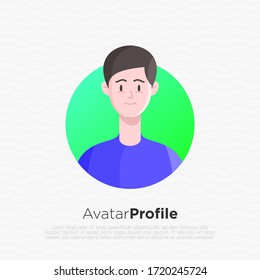 Caucasian friendly anf happy young man, teenager or boy avatar. Flat style. Vector illistration.