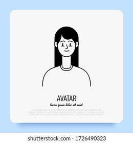 Caucasian friendly and happy young woman, teenager or girl avatar with long hair. Flat style. Vector illistration.