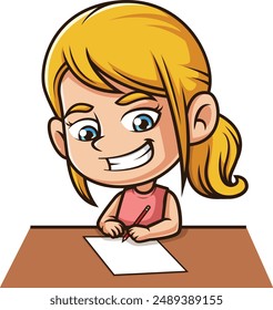 Caucasian girl doing homework vector illustration