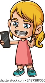 Caucasian girl wearing braces vector illustration