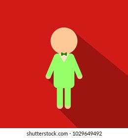 Caucasian groom in a wedding suit holding a bouquet of flowers. Full length of groom with a bouquet of flowers. Happy groom with flowers. Vector flat design illustration isolated on white background.