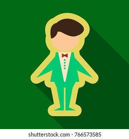 Caucasian groom in a wedding suit. Vector flat design illustration isolated on white background.