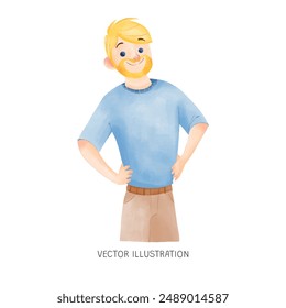 Caucasian Guy Blond Hair With Beard Illustration Father