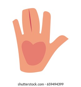 Caucasian human hand showing, giving high five, greeting, saluting symbol, cartoon vector illustration isolated on white background. Cartoon hand showing high five, friendly greeting, saluting symbol