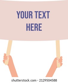Caucasian human lift up a sign with empty space for your text. Concept of advertisement and demonstration. Empty space for any information. Ready for web banners, print.  Vector illustration