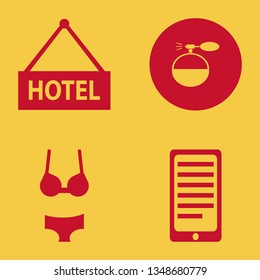 caucasian icon set with cologne spray, phone conversation and hotel vector illustration