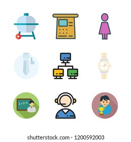 caucasian icon set. vector set about woman, teacher, uniform and cash machine icons set.