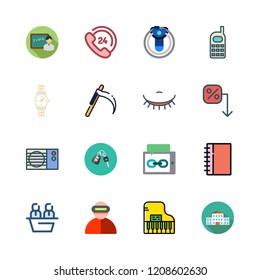 caucasian icon set. vector set about eyelash, school, writer and wristwatch icons set.