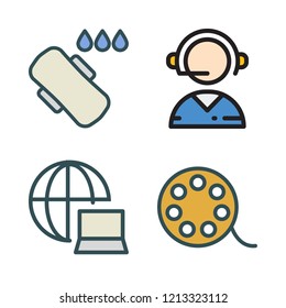 caucasian icon set. vector set about telemarketer, network, movie and compress icons set.
