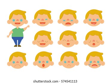 Caucasian little blonde boy feelings set vector