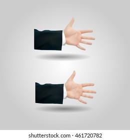 Caucasian male hand gesture of an opened palm showing five fingers low and high resolution triangle mesh realistic vector eps10