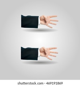 Caucasian male hand gesture showing four fingers low and high resolution triangle mesh realistic vector eps10