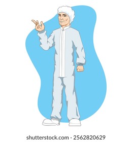 Caucasian male mascot, safety equipment against contamination. Ideal for educational and informative medical materials
