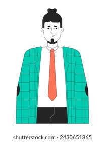 Caucasian male office worker unhappy 2D linear cartoon character. Upset downhearted adult isolated line vector person white background. Sad man employee sighing color flat spot illustration