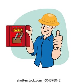 caucasian male opening energy box safely. Ideal for educational and informational training materials