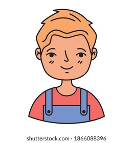 caucasian man avatar with blond hair and overalls .icon lineal color