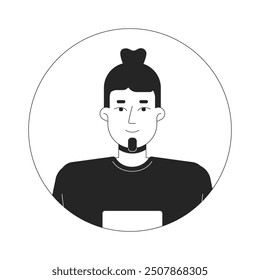 Caucasian man bun and beard goatee black and white 2D vector avatar illustration. European male modern outline cartoon character face isolated. Corporate casual flat user profile image portrait