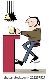 Caucasian man drinking beer in the pub.