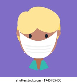Caucasian man in face mask vector icon