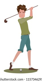 Caucasian man golfer golfing hitting the ball Top hobbies rest on vacation in holiday.Vector cartoon illustration isolated characters.