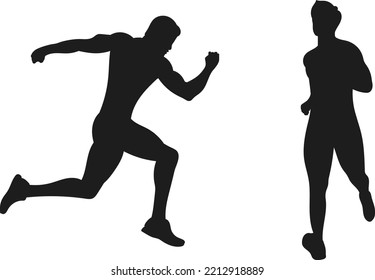 Caucasian man runner running jogging jogger silhouette isolated on white background