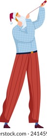 Caucasian man in Santa hat playing golf. Casual seasonal sports and leisure activity. Christmas golfing and festive mood vector illustration.