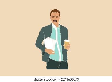 Caucasian man sitting in the bar and drinking a cocktail. Young sad man sitting alone in the bar with a cocktail. Man drinking a cocktail in the bar. Vector flat design illustration. Horizontal layout