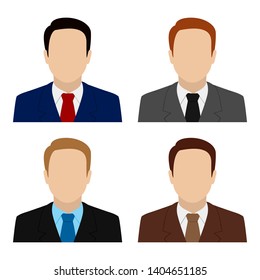 Caucasian man in suit and tie. Set of abstract male avatars. Vector.