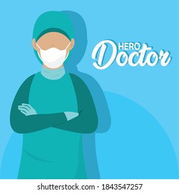 Caucasian medical hero doctor blue picture- Vector