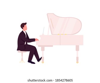 Caucasian piano player flat color vector faceless character. Classical musician play solo concert. Music performance. Pianist isolated cartoon illustration for web graphic design and animation