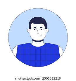 Caucasian plus size man smirking 2D linear vector avatar illustration. European male short haired cartoon character face portrait. Corporate employee casual flat color user profile image isolated