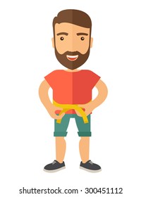 A caucasian is practicing karate exercise without a karate costume. A Contemporary style. Vector flat design illustration isolated white background. Vertical layout.
