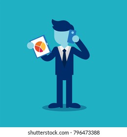 Caucasian professional operator of technical support working on computer. Hipster operator of technical support at work. Technical support concept. Vector flat design illustration. Horizontal layout.