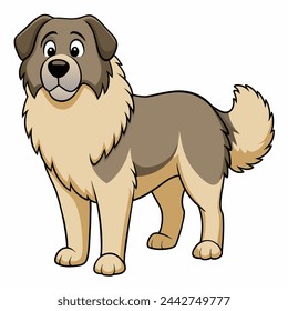 Caucasian Shepherd dog vector illustration isolated on white background in cartoon style