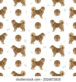 Caucasian shepherd seamless pattern. Different poses, coat colors set.  Vector illustration