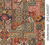 Caucasian style antique rug motifs patchwork wallpaper abstract vector seamless pattern for shirt fabric wrapping carpet rug tablecloth pillow