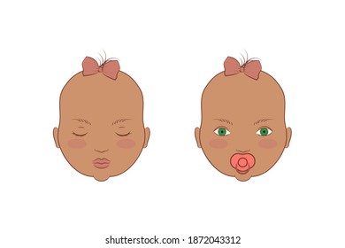 Caucasian twins girls. Vector illustration of the portrait of cute babies.