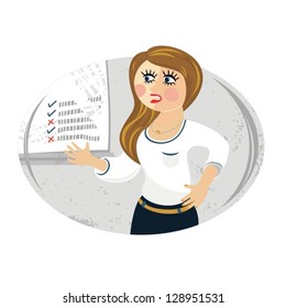 caucasian type businesswoman leading a lecture  cartoon illustration